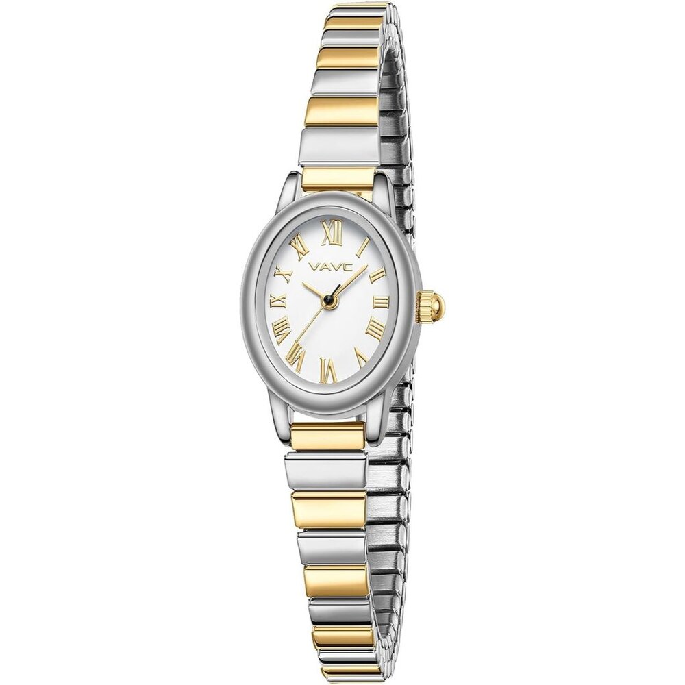 Women's Silver Gold Watch Stainless Steel Expansion Band Oval Case Roman Dial